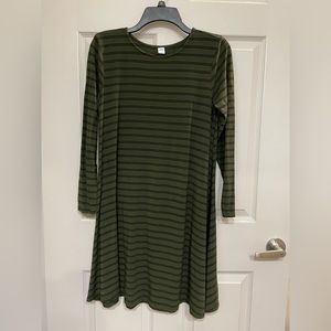 Old Navy Olive Green Striped Long-sleeved Swing Dress
